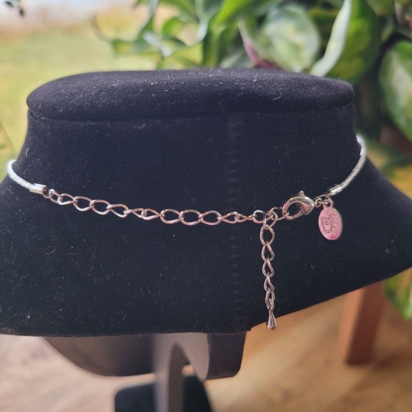 Charming Silver Tone Teardrop Pendant Necklace with Pinkish Stone Accent 14 inch - Picture 3 of 5